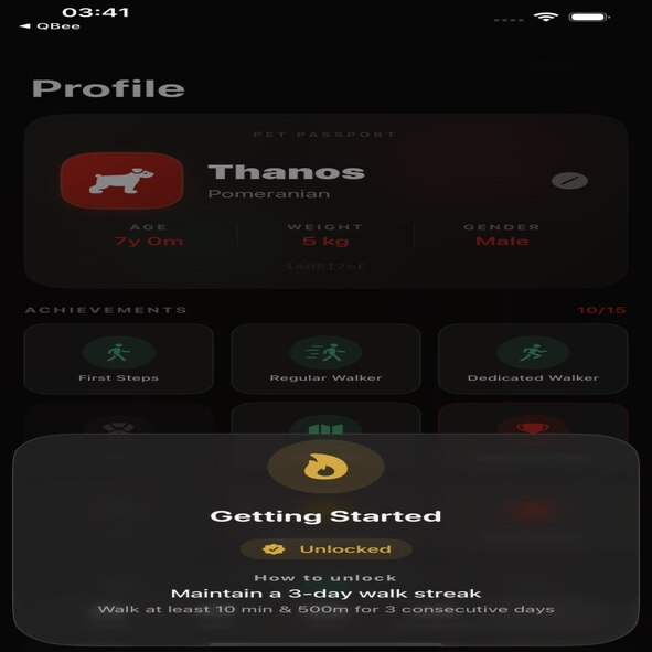 iPhone mockup showing pet tracking app